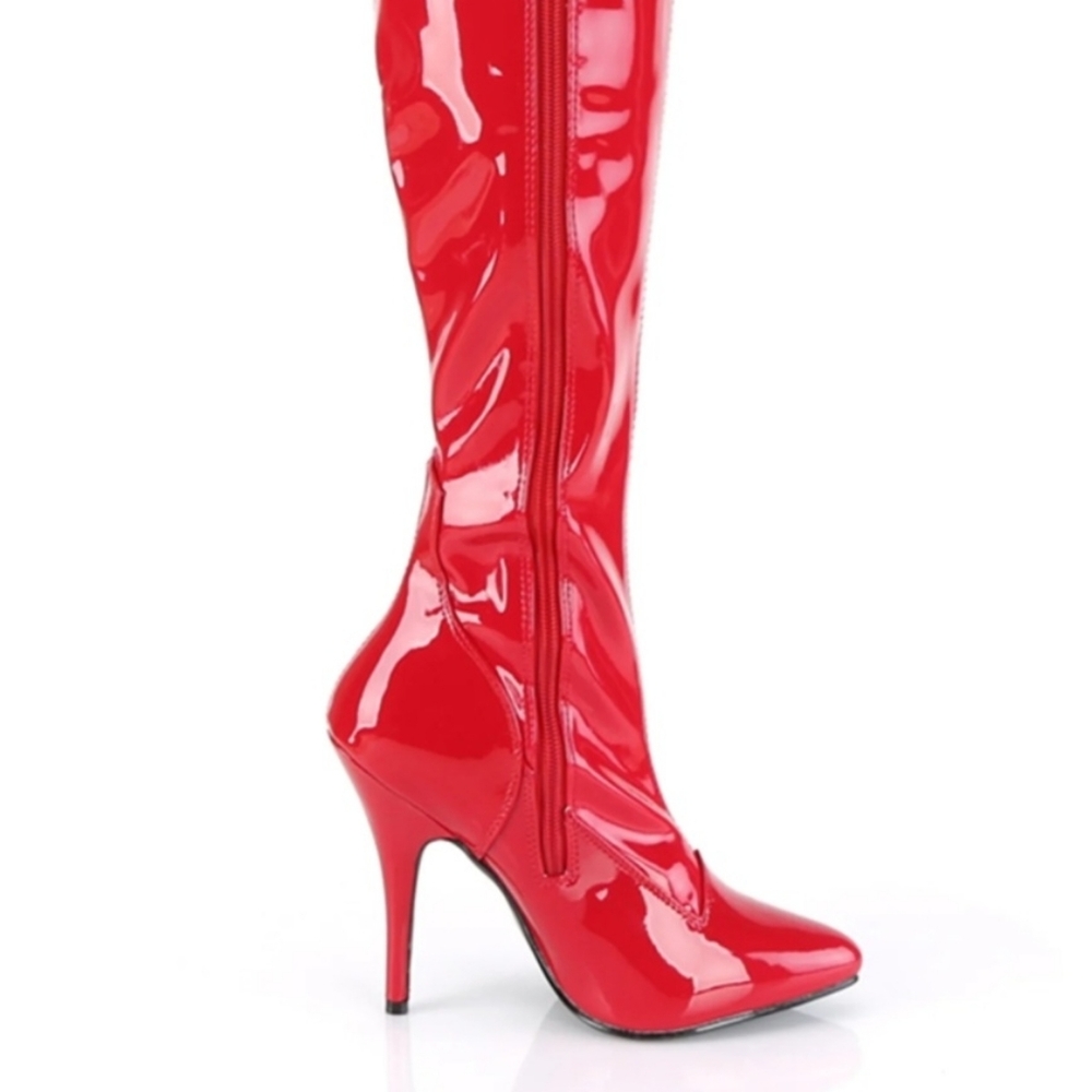 Bold Red Patent Over-the-Knee Stiletto Boots